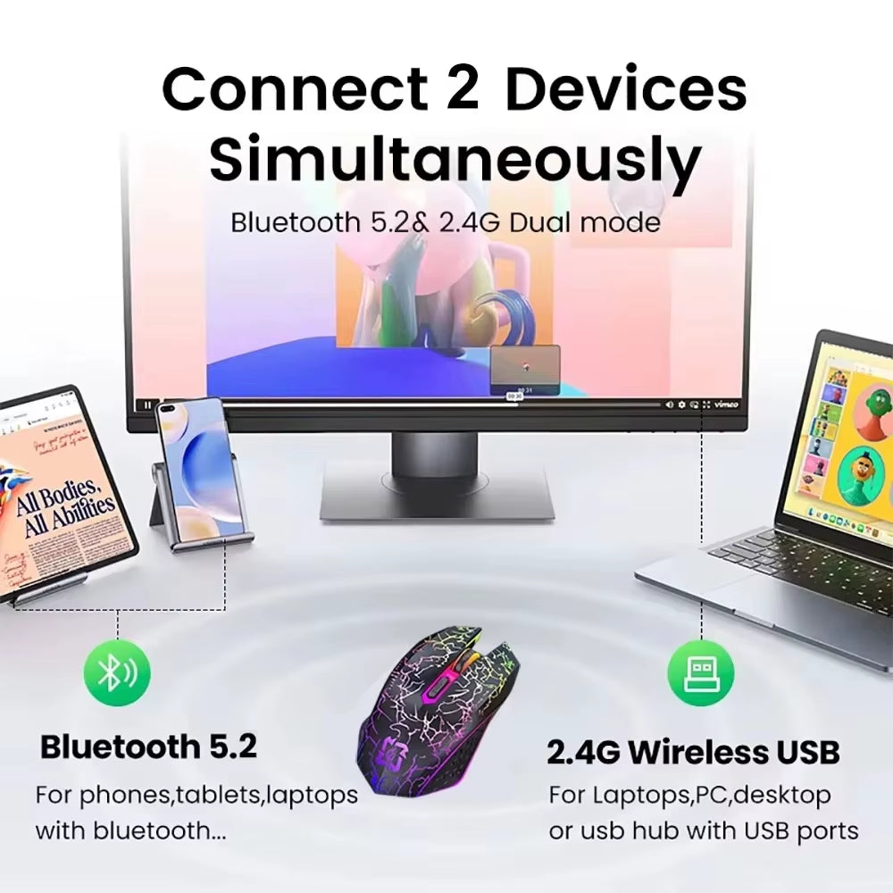 2.4g bluetooth wireless mouse gaming mouse silent mouse rechargeable mouse 800-1200-1600 dpi mouse mice for pc laptop macbook.