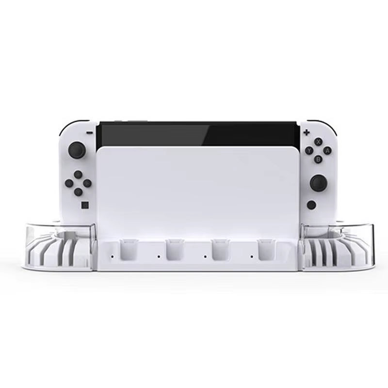 The game card storage box includes a switch oleds controller charging dock station, which is compatible with game consoles and provides a charger base for joycon gamepads.