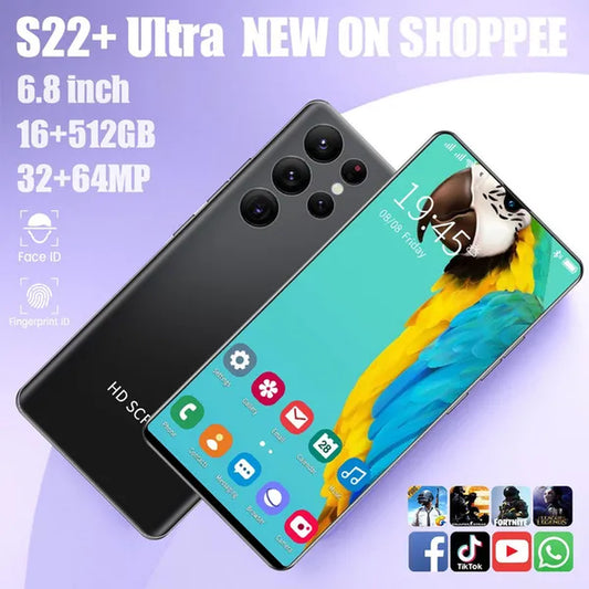 New mobile phone s22+ultra screen 6.8 inch smart phone 4g/5g mobile phone smart phone ultra-thin 16gb+512gb face unlocking mobile phone dual sim card mobile phone supports tf card smart phone.