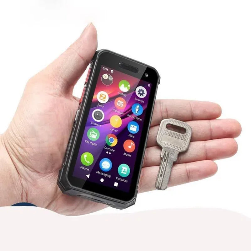 The 4g three-proof mini phone is a waterproof and drop-proof device with a small size and a face fingerprint feature.