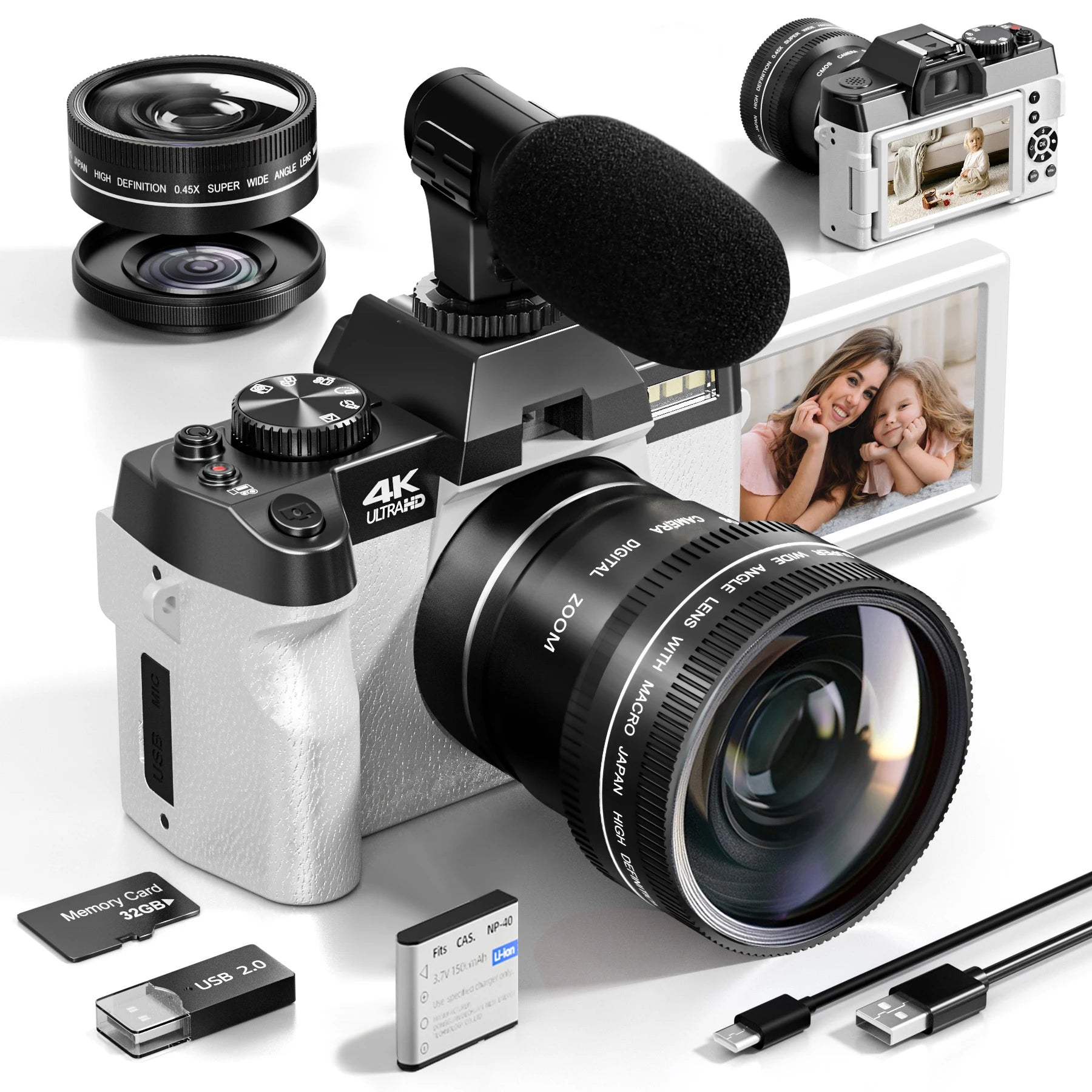 Compact digital photography camera 4k wifi web cam vintage vlog video recorder youtube 48mp camcorder 16x digital zoom camera.