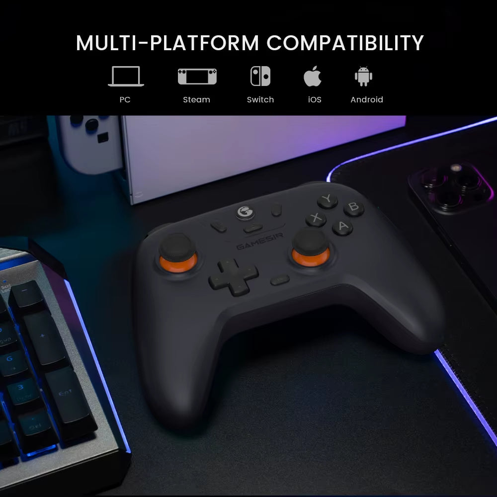 The new wireless gamepad, known as Gamesir, is compatible with various devices such as Android, iOS, PC, and Steam. It features a hall effect stick for enhanced gaming experience.