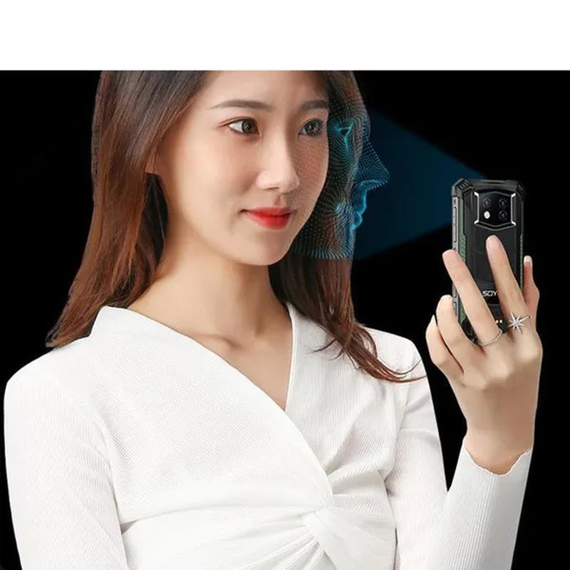 The 4g three-proof mini phone is a waterproof and drop-proof device with a small size and a face fingerprint feature.