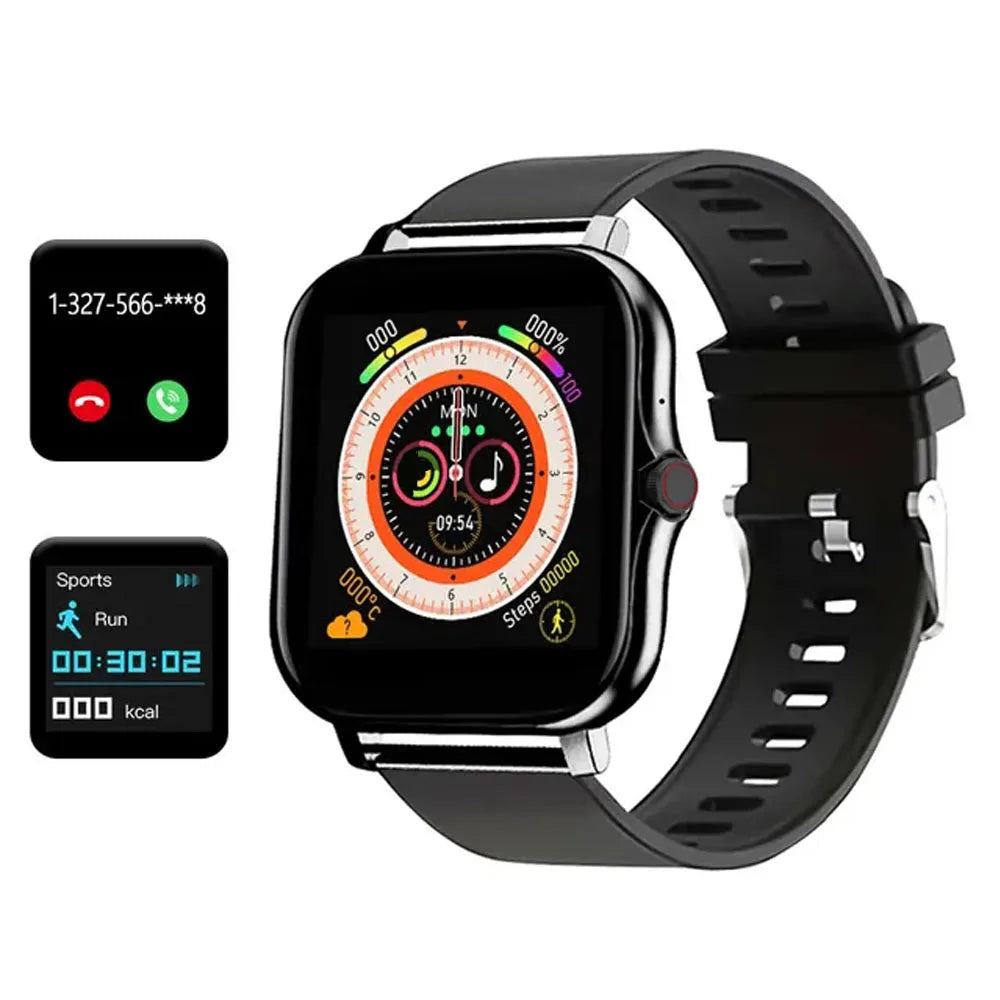 The 2024 smart watch for men and women is a 1.44" full-touch screen sports fitness watch with Bluetooth capabilities, digital display, and a smartwatch wristwatch design.
