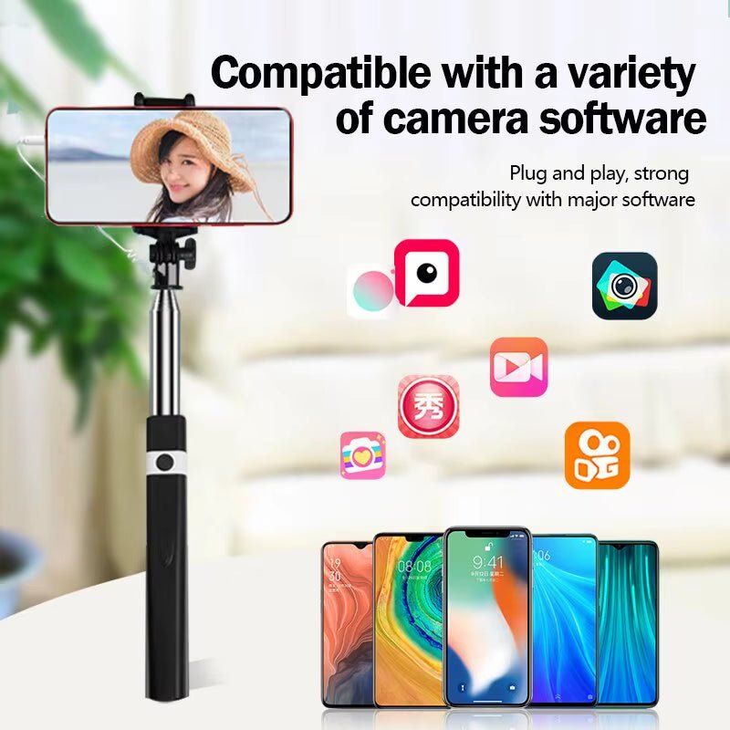 CL02 Telescopic Selfie Stick with Line Control – Universal Selfie Pole for Tourism, Magic 3.5mm Interface, and Mobile Phones - Dymand