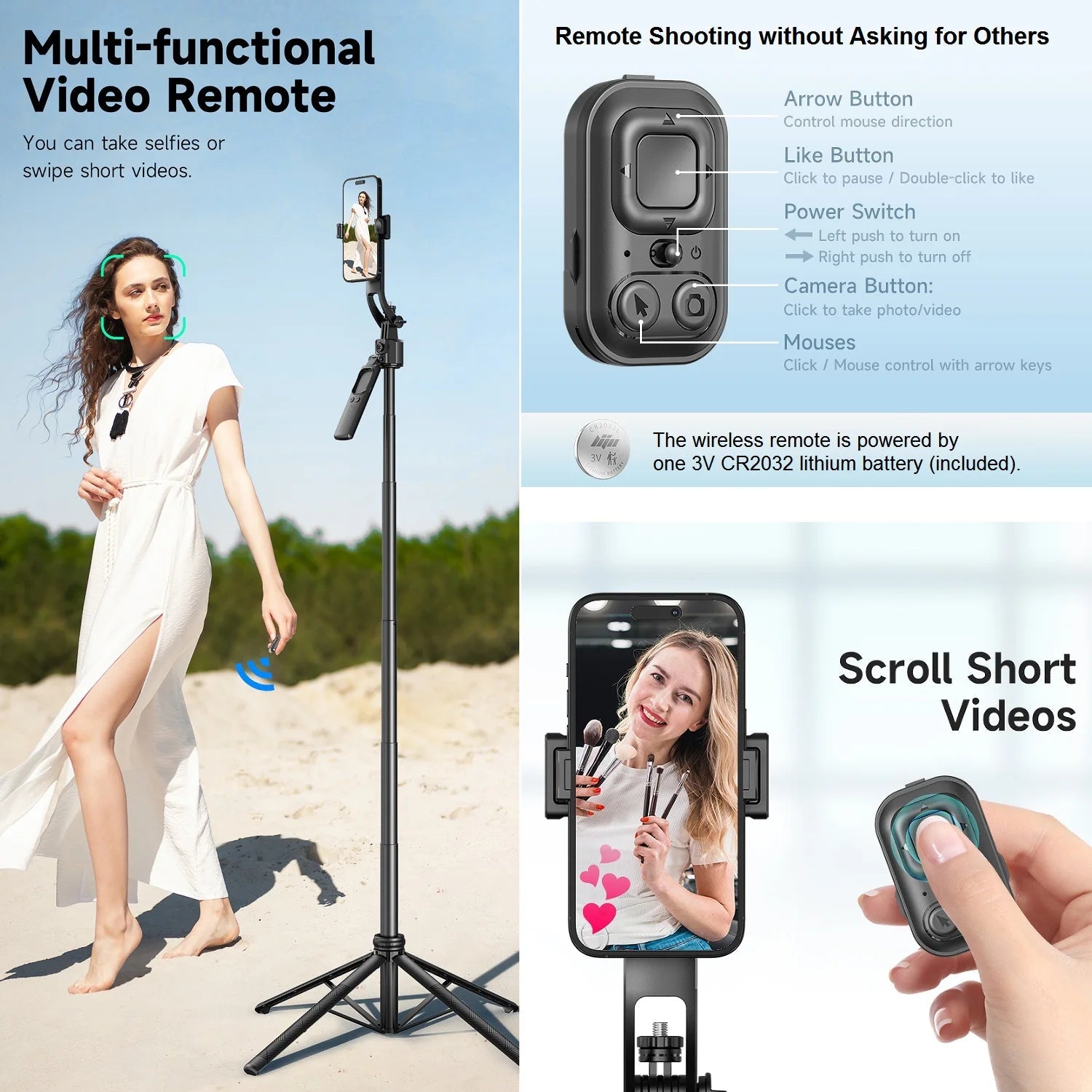 Extendable Auto Face Tracking Tripod 360° Rotation, No App, 64" Motion Sensor Phone Holder Stand Camera Mount for Videos Vlogs - Dymand