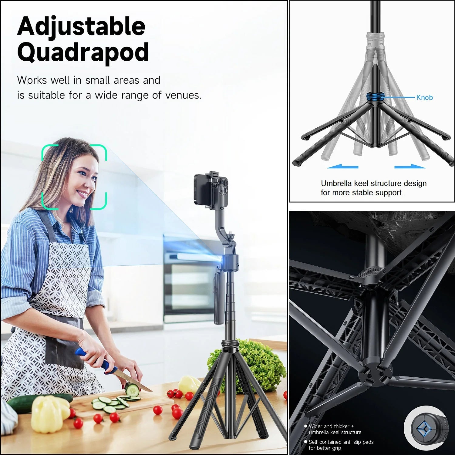 Extendable Auto Face Tracking Tripod 360° Rotation, No App, 64" Motion Sensor Phone Holder Stand Camera Mount for Videos Vlogs - Dymand