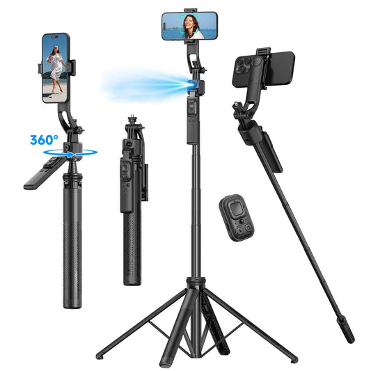 Extendable Auto Face Tracking Tripod 360° Rotation, No App, 64" Motion Sensor Phone Holder Stand Camera Mount for Videos Vlogs - Dymand