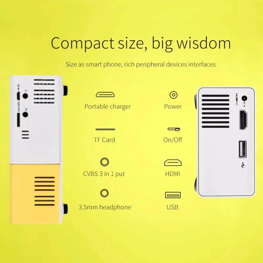 Mini Projector – 1080P Full HD Support, Portable LED Projector, 4K Video Playback, Multiple Connectivity Options - Dymand