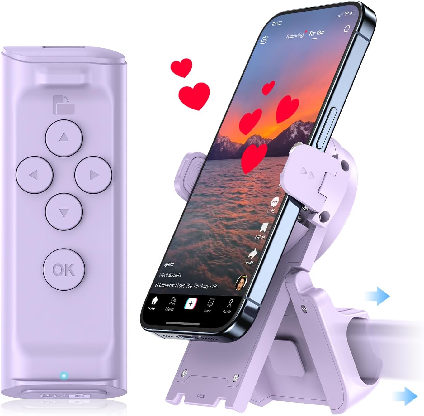 Remote control scrolling for TikTok, page turner for Kindle app, camera camcorder remote controls, scrolling remote for TikTok/iOS/Android/iPad/iPhone/tablet with phone stand - Dymand