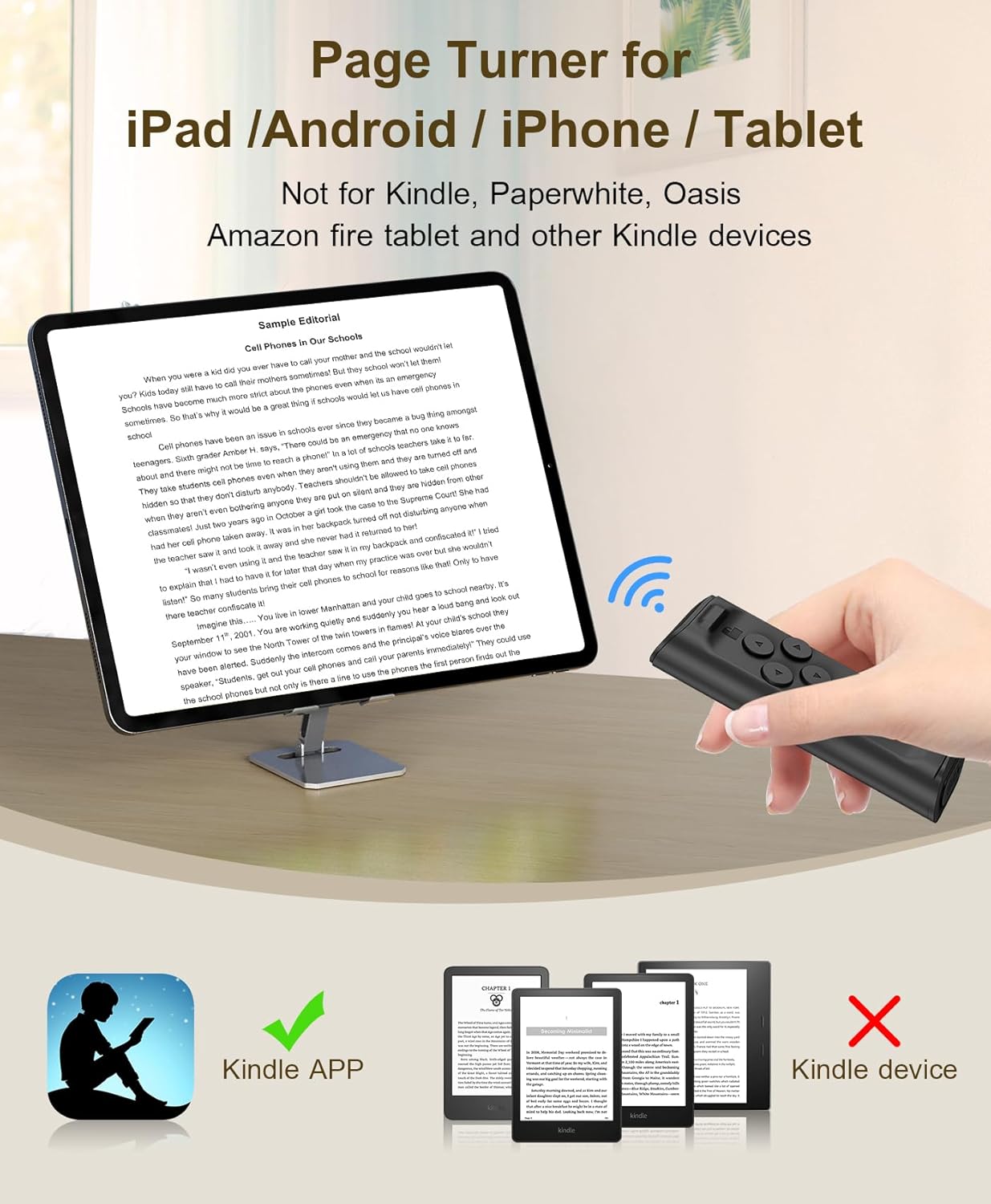 Remote control scrolling for TikTok, page turner for Kindle app, camera camcorder remote controls, scrolling remote for TikTok/iOS/Android/iPad/iPhone/tablet with phone stand - Dymand