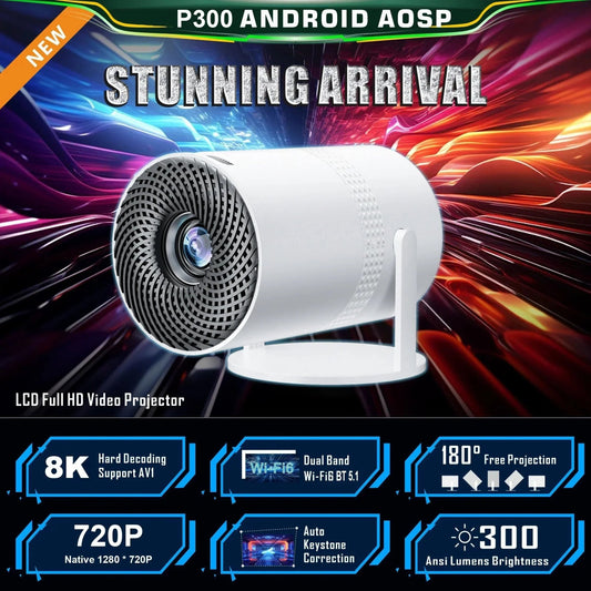 Salange P300 Mini Portable Projector - 4K 8K Video Decoding, 720P HD, Android 11, Wi - Fi, BT 5.1 - Dymand