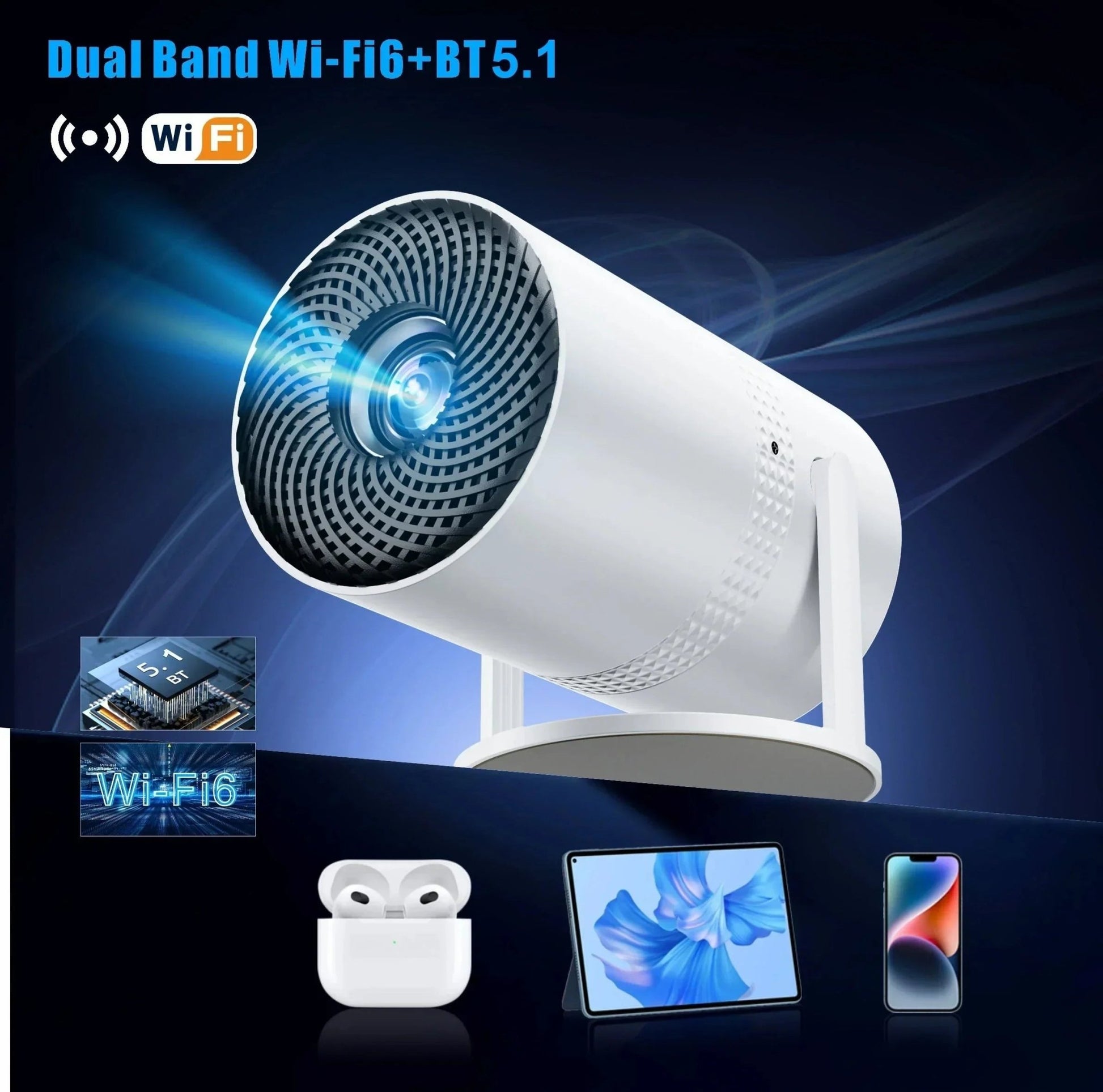 Salange P300 Mini Portable Projector - 4K 8K Video Decoding, 720P HD, Android 11, Wi - Fi, BT 5.1 - Dymand