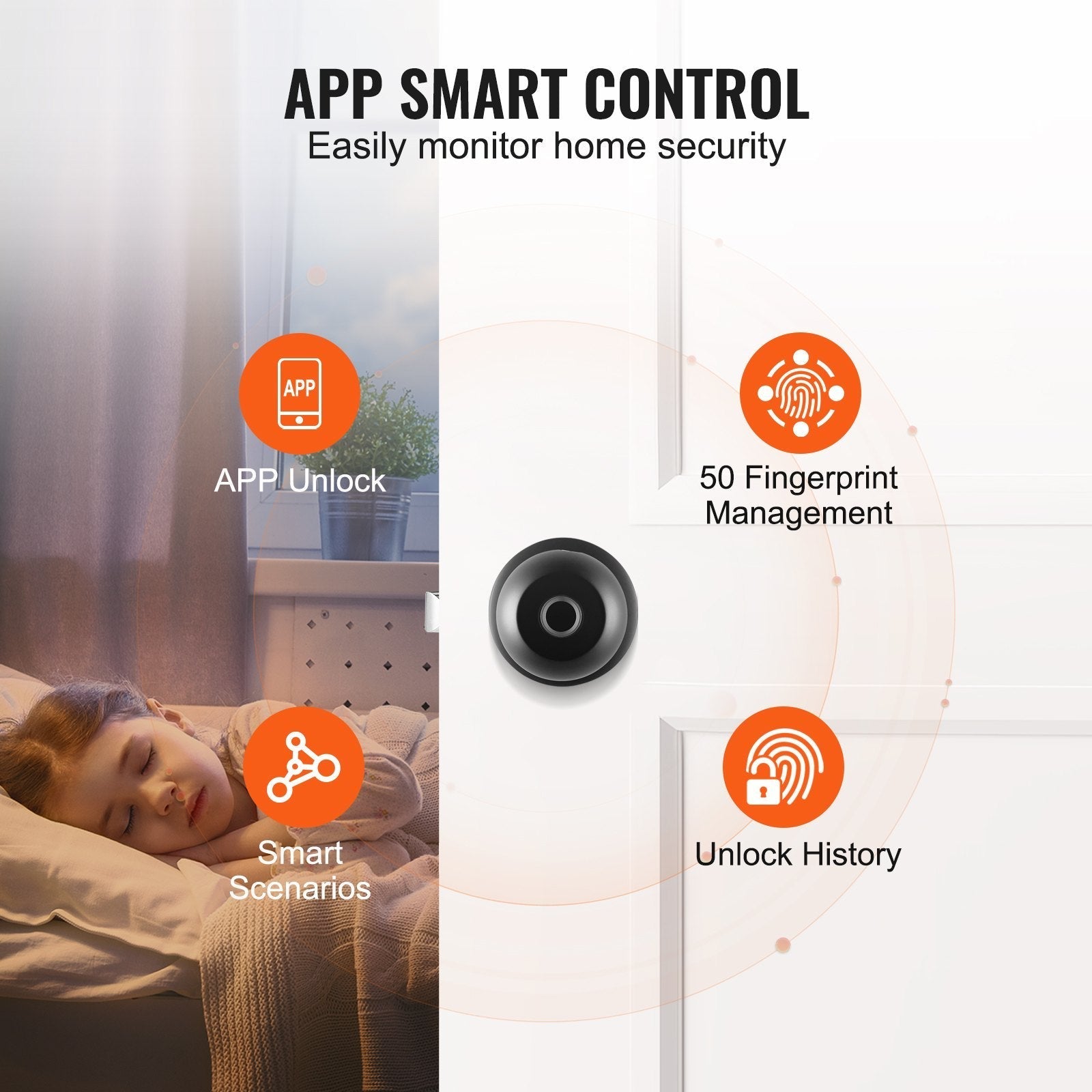 Smart Door Knob – Biometric Bluetooth Smart Lock with Fingerprint Access & APP Control – Easy Installation for Home, Bedrooms, Cloakrooms, Hotels, Apartments, and Offices – Sleek Black Design - Dymand