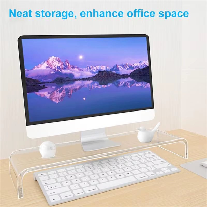 The acrylic monitor stand riser clear computer monitor heighted base keyboard laptop bracket is a versatile accessory for home office computers, providing a convenient and stylish solution for elevated workstations. - Dymand
