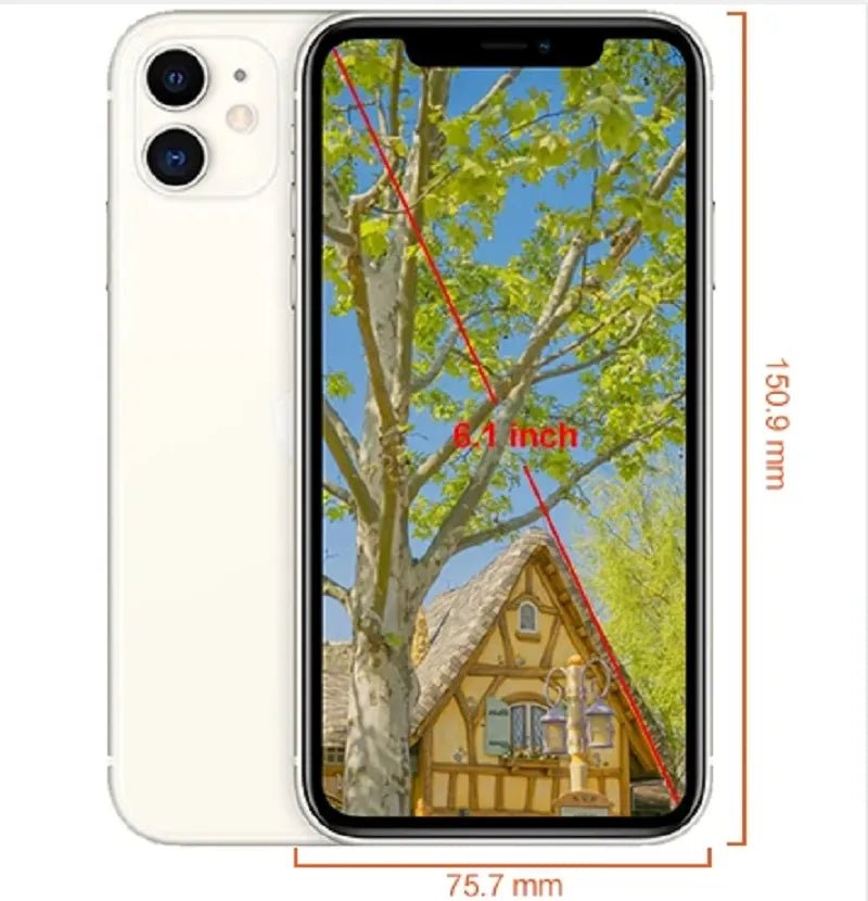 The Apple iPhone 11 64GB/128GB unlocked A13 Bionic chip 12MP camera support NFC face ID 6.1 inch 1792 x 828 LCD screen. - Dymand