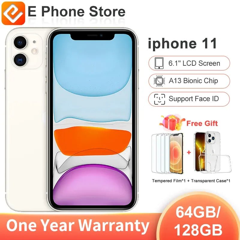The Apple iPhone 11 64GB/128GB unlocked A13 Bionic chip 12MP camera support NFC face ID 6.1 inch 1792 x 828 LCD screen. - Dymand