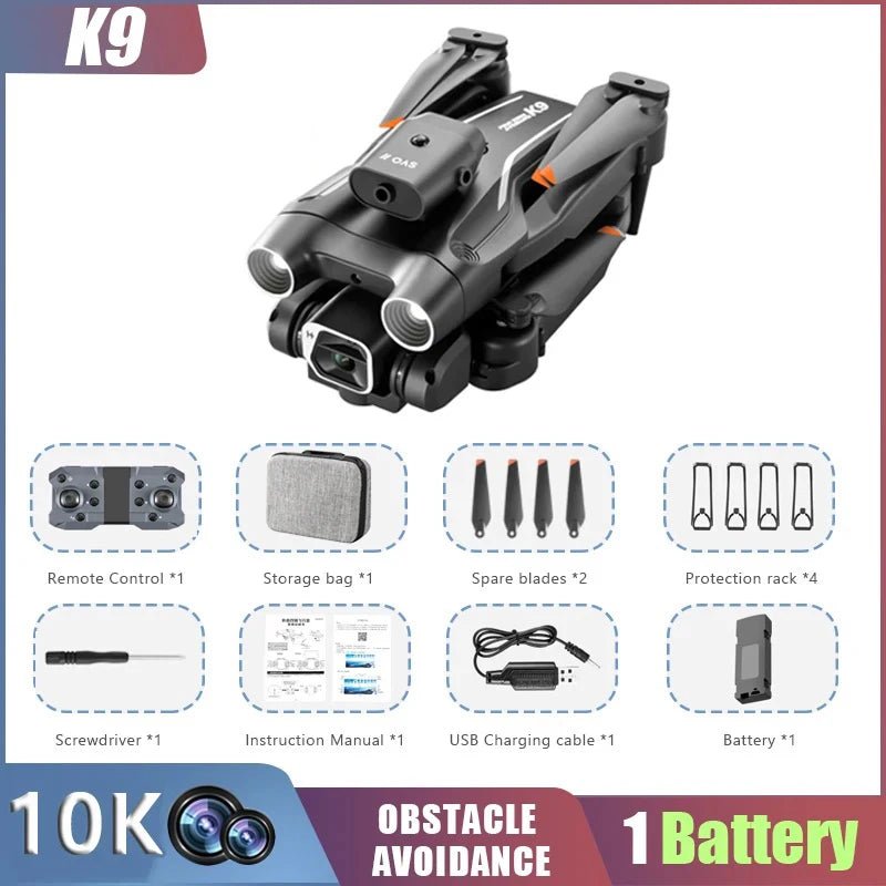 The K9 mini drones camera 10k foldable fpv rc drone quadcopter is a versatile toy that can be enjoyed by both adults and beginners. It offers a 360° active obstacle avoidance feature, making it perfect for those who want to have fun while staying safe. - Dymand