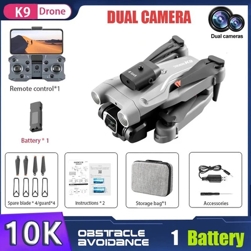 The K9 mini drones camera 10k foldable fpv rc drone quadcopter is a versatile toy that can be enjoyed by both adults and beginners. It offers a 360° active obstacle avoidance feature, making it perfect for those who want to have fun while staying safe. - Dymand
