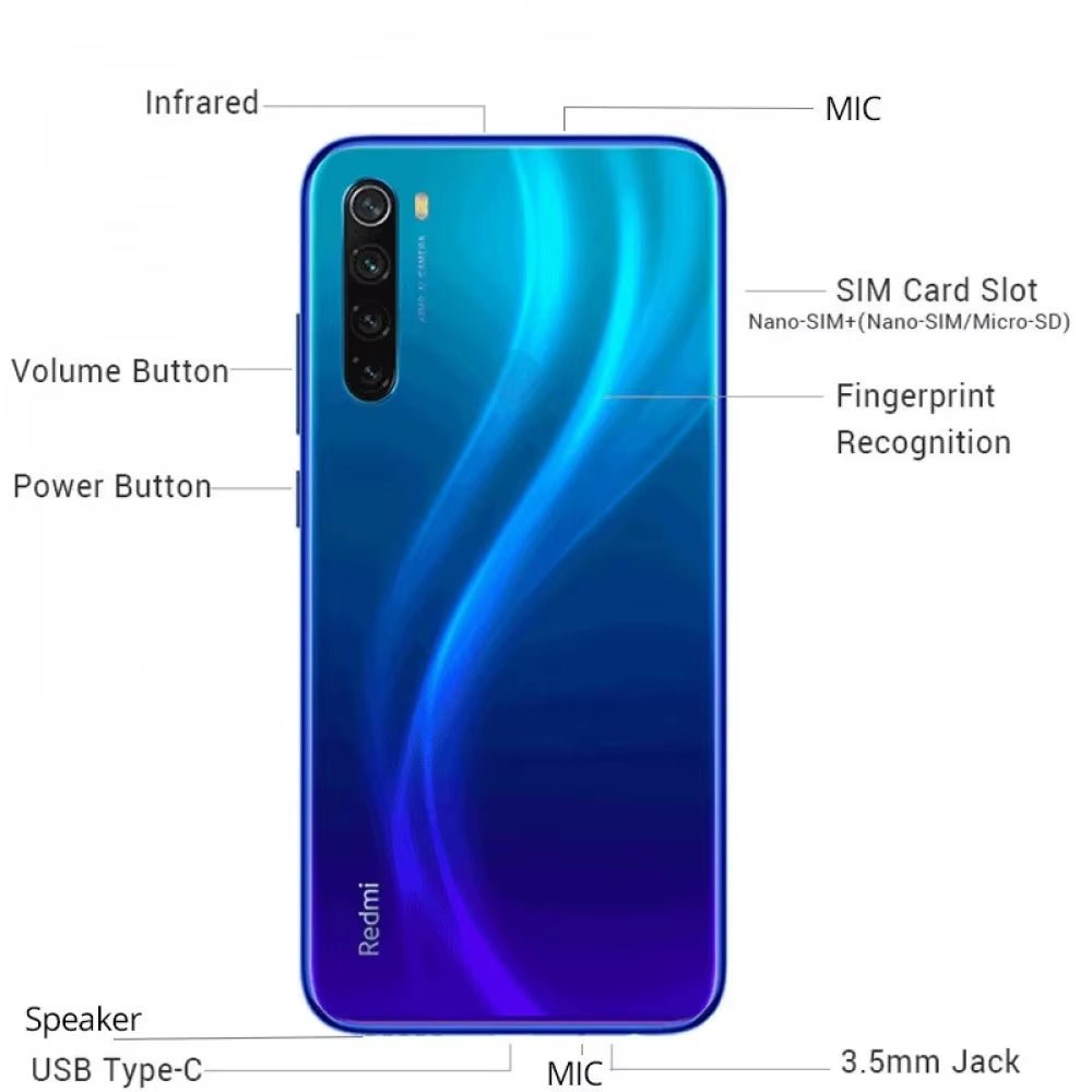 The Redmi Note 8/Note 8 Pro smartphone, equipped with the latest global firmware, comes with a phone case and boasts a 4000mAh battery, quad - core processor, and CMAERA technology. - Dymand