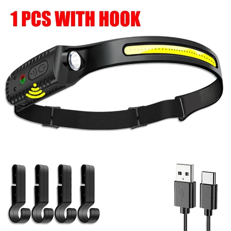 USB Rechargeable LED Sensor Headlamp XPE+COB Headlight Led Head Torch Camping Search Light Head Flashlight for Fishing Lantern - Dymand